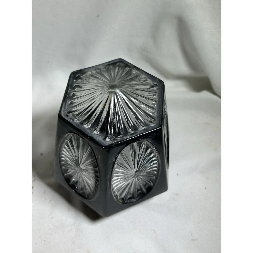 Vintage Hexagon Mid Century Glass Black Light Fixture Reclaimed MCM